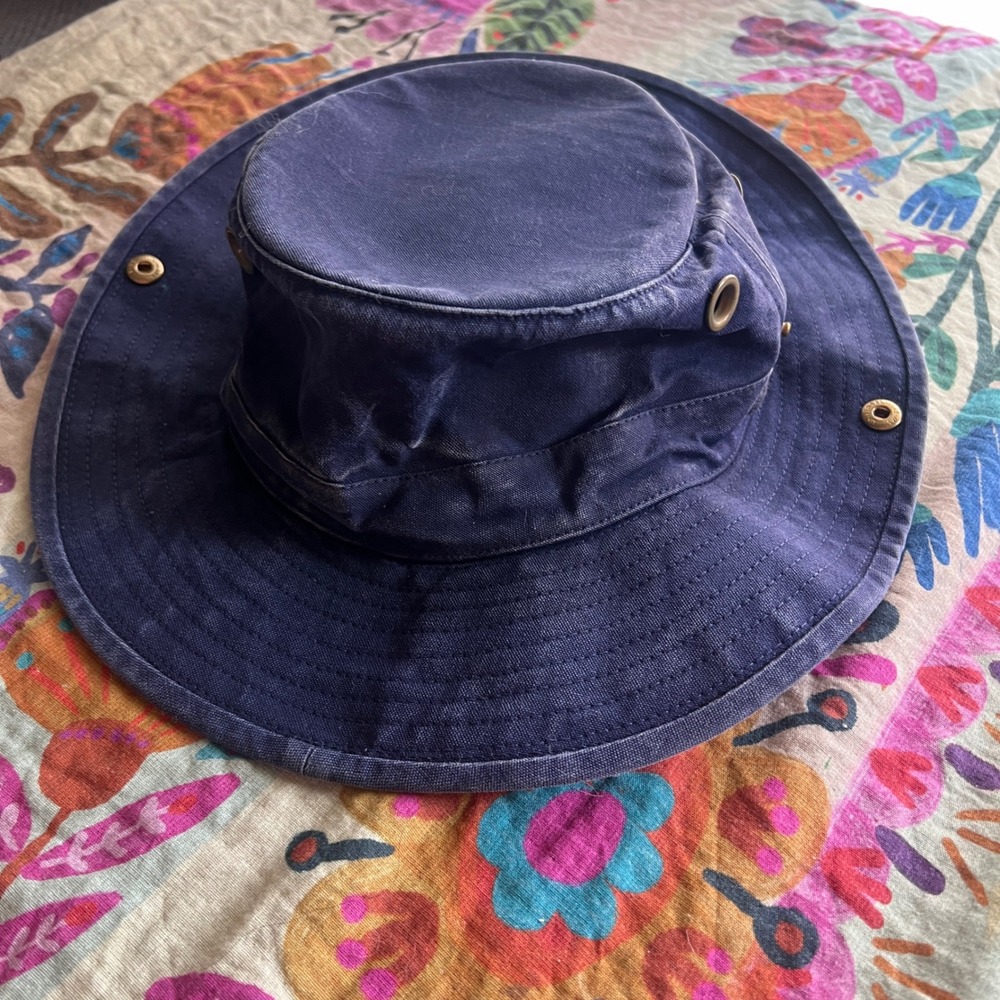 Tilley Endurables Cotton Duck Hat Mens 7 5/8 Wide Brim Snap Up Navy Blue - Picture 2 of 14
